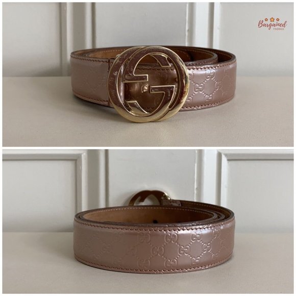 Authentic Gucci Pink Microguccissima Patent Leather Interlocking G Belt 80/32 - Picture 3 of 13